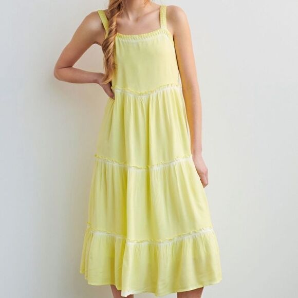 Anthropologie Nell Tiered Midi Dress Citrus - Picture 6 of 8